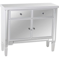 DRW Entrance table with 2 drawers and 2 doors made of wood, white and mirror 90 x 30 x 80 cm, 90 x 30 x 80 cm