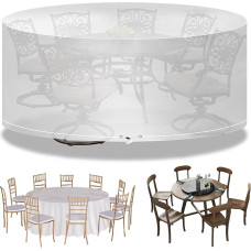 Sodo baldų dangtis, atsparus vandeniui, apvalus, skersmuo 250 x 90 cm, sodo stalo brezentas, atsparus vėjui, lauko stalo dangtis baldų komplektams, apsauginis dangtis, sodo baldai, polietilenas, skaidrus