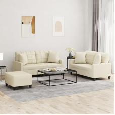 Creme Kunstleder 2-Sitzer-Sofa Set mit Fußhocker & Kissen - Komfortabilus ir tvirtas Modelis3201374