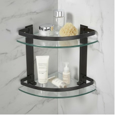 PORTE ITALIANE B5017 Kampinė grūdinto stiklo lentyna su juodu aliuminio strypu