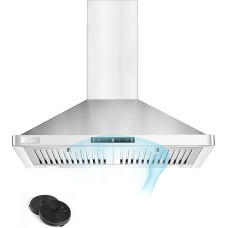 AMZCHEF gartraukis 60 cm 600 m³/h ištraukiamo oro recirkuliacija Sieninis ištraukiamasis gaubtas Aktyviosios anglies filtras Sieninis gartraukis Ištraukiamasis gaubtas 3 galios lygiai Nerūdijančio plieno LED apšvietimas