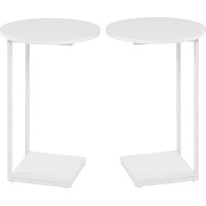 HDANI C formos šoninis staliukas, 2 vnt., apvalus kavos staliukas, sofos staliukas, naktinis staliukas, nešiojamojo kompiuterio staliukas, metalinis rėmas, medinis viršus, sofos staliukas svetainei, miegamajam, balkonui, terasai, 40 x 40 x 60 cm, baltas