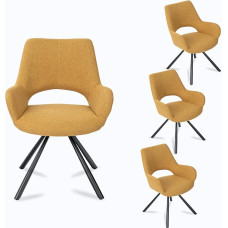 MEUBLE COSY Valgomojo kėdės, 4 dalių rinkinys, virtuvės kėdės, minkštos kėdės su porankiais, medžiaginė sėdynė, metalinės kojos, geltonos spalvos, 58,5 x 59 x 81 cm