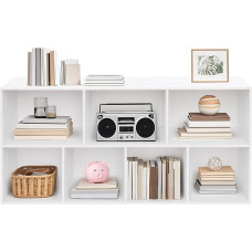 Knygų spinta su 7 atvirais skyriais, kubo formos lentyna, stovinti lentyna, skirta miegamajam, svetainei, kabinetui, kabinetui, iki 20 kg, 120 x 24 x 60 cm (šiltai balta)