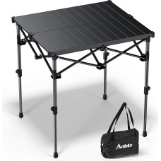 Anbte Campingtisch Klapptisch 67x58cm(LxB) Aliuminio Aufrollbare Maksimali apkrova iki 120KG, 2 reguliuojamo aukščio BBQ šoninis stalas, kvadratinis stovyklavimo stalas, atsparus vandeniui, skirtas stovyklavimui paplūdimyje RVs lauke viduje, juodas
