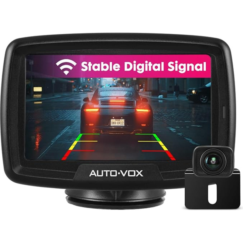 Auto-Vox CS2 Wireless Digital Backup Camera Kit, Stable Signal Transmission, 1/3CMOS Colour Sensor, Mirrored Camera Picture, 4.3 Inch Monitor, Super Night Vision, Parking Aid to Choose From