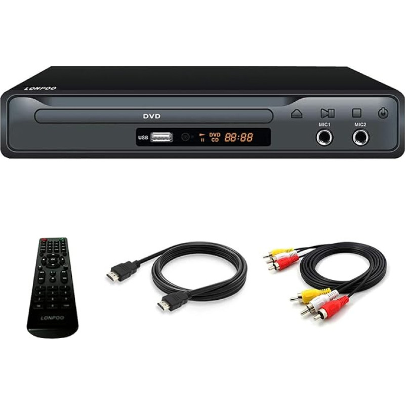 Compact DVD Player with SCART Connector, Region Free HD DVD CD Player with HDMI Port/AV Port, Built-in PAL/NTSC TV System, Supports MIC Input, USB Input (DVD Player)