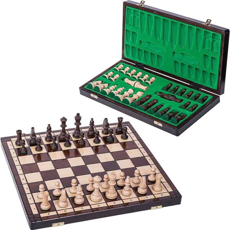 Kvadratas - Šachmatų žaidimas - Sportas - 40 x 40 cm - Medinės šachmatų figūros ir šachmatų lenta