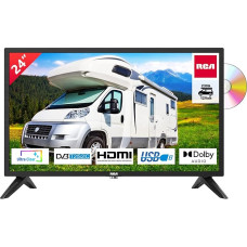 RCA RD24H2CU 24 colių (60 cm) televizorius su įmontuotu DVD grotuvu, skirtas nameliams ant ratų ir karavanams 12 V automobilinis adapteris, 