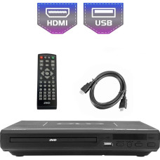 KCR DVD grotuvas televizoriui, DVD/CD/MP3 su USB prievadu, HDMI ir AV išvestimi (HDMI ir AV kabelis pridedami), nuotolinio valdymo pultas, be regionų