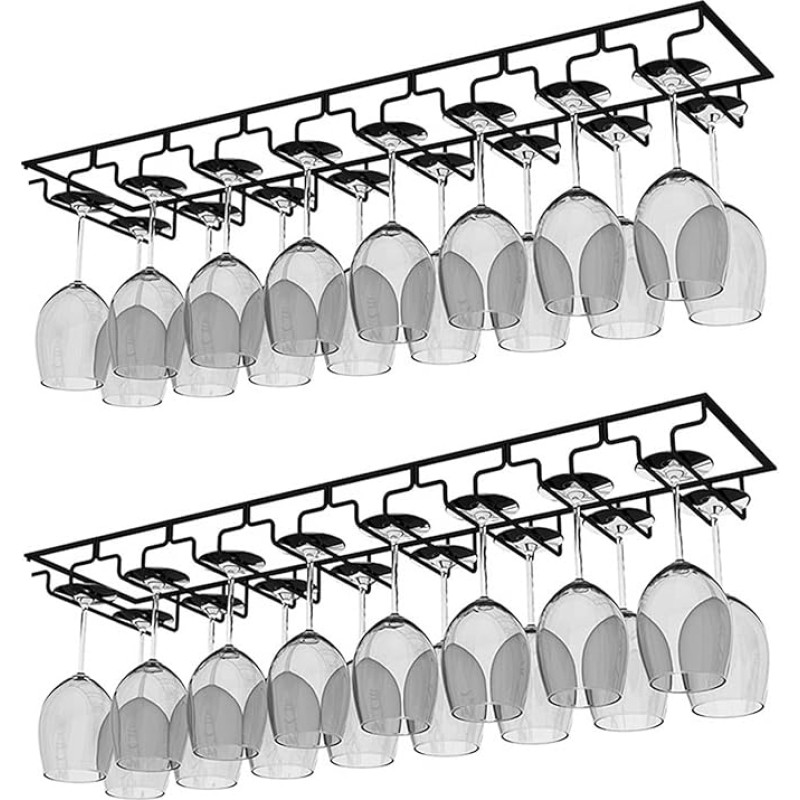 AcornFort W-606 2 vnt. 8 eilių juodas 16 taurių metalinis pakabinamas laikiklis vyno taurėms, šampano taurėms, taurėms ir stiklinėms