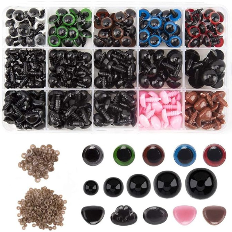 560 Pieces Doll Eyes and Doll Nose Set Including 170 Pieces Safety Eyes 110 Pieces Safety Noses with 280 Pieces Washers Plastic Eyes for Doll, Plush Toy and Puppet Doll Making (6-14 mm)