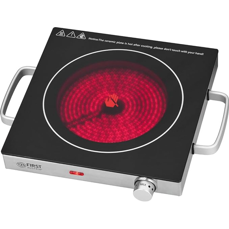 TZS First Austria Infraraudonųjų spindulių keraminė kaitlentė | Visų tipų puodams | Vienguba kaitlentė 17,5 cm | Kaitlentė persikraustymui, stovyklavimui, atostogų namams - greitas kaitinimas ir nuolatinis reguliavimas - indikatorinė lemputė