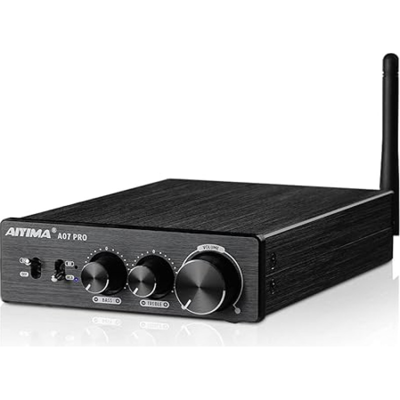 AIYIMA A07PRO TPA3255 Mini Power Amplifier 2.0/2.1 Channel Audio Amplifier 300W x 2 Class D Hi-Fi Stereo Full Amplifier QCC304X Bluetooth 5.2 Desktop Amplifier with Treble and Bass Control