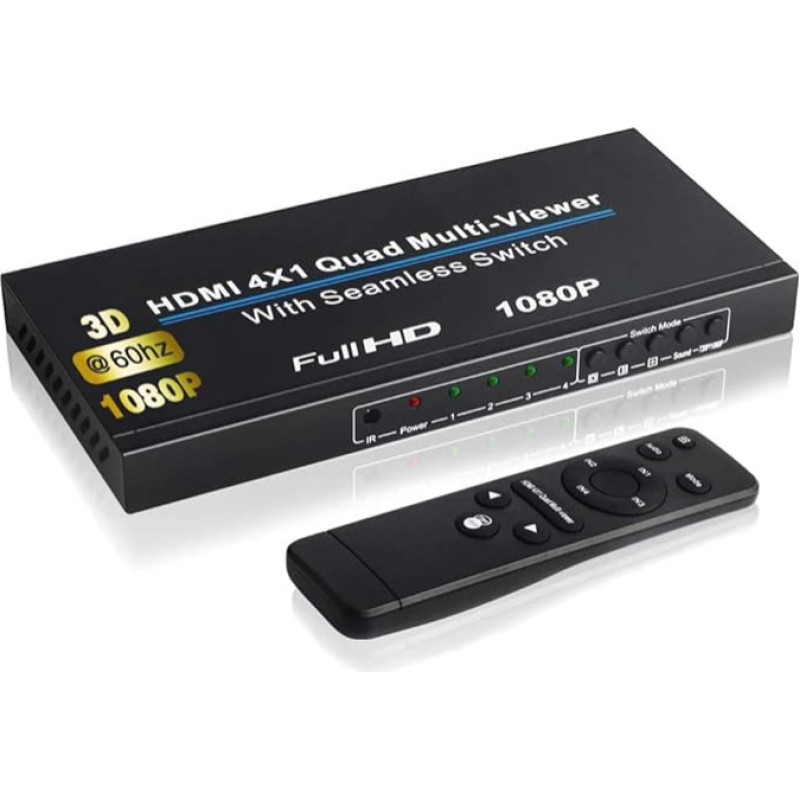 HDMI jungiklis 2k 4 in 1 Out HDMI 2.0 Quad Multi-Viewer Multi Screen 1080p/720p@60Hz/30Hz HDCP 1.4 Audio Switcher Switch Switch Scaler 3D su nuotolinio valdymo pultu 5 režimai PS3/PC/STB/DVD/Xbox/Notebook/HDTV