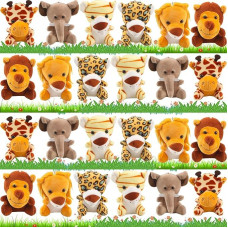 Haconba Pack of 24 Mini Safari Soft Toys Small Jungle Plush Animal Toy Set for Safari Jungle Zoo Theme Parties Baby Shower Birthday Children's Day Gift