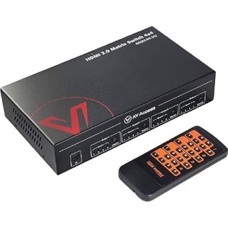 AV Access 4x4 HDMI Matrix Splitter, 4K@60Hz with HDR Dolby Vision, Audio Extraction SPDIF 5.1CH, 4K to 1080P Downscale, CEC, Web UI, Shutdown Memory, IR Remote API RS232 Control