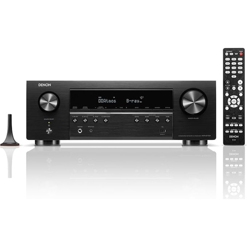 Denon AVR-S770H 7.2 Channel AV Receiver with Dolby Atmos, DTS:X, 6 HDMI Inputs and 1 Output, 8K HDMI, Bluetooth, WiFi, AirPlay 2, HEOS Multiroom, Alexa Compatible