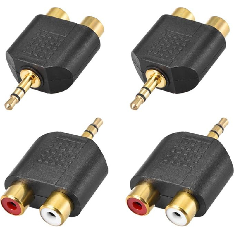 sourcing map 4pcs 3.5mm Male to 2 RCA Female Splitter Adapter Black for Stereo Audio Video Cable