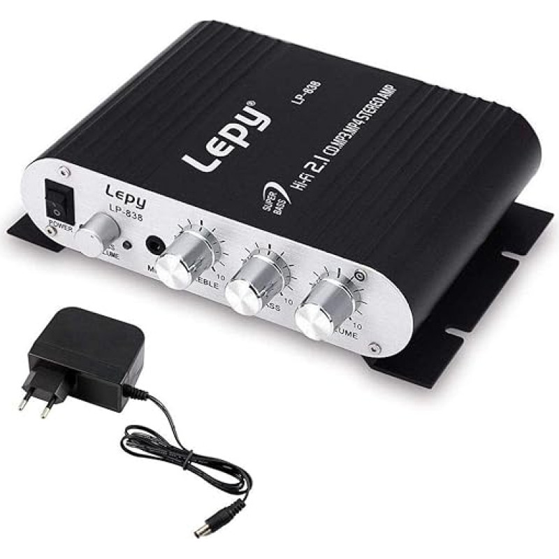 DollaTek LEPY LP-838 Car Channel Amplifier Stereo Subwoofer Audio Accessories (Black) LED Light