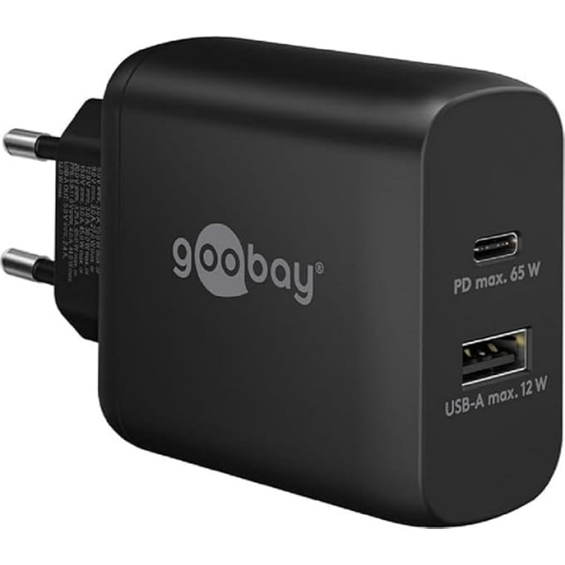 Goobay 65409 Dual Charger 65W / USB-C & USB-A Fast Charger Power Delivery / Charging Power Supply with 2 USB Ports / Charger for Mobile Phone, iPad, Tablet etc.