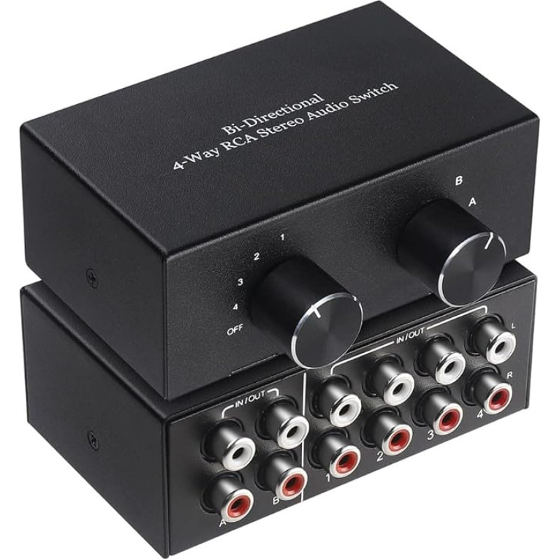 Geieold Two Way Stereo Audio Switch, RCA Audio, 4 Way Switch, Audio Splitter, L/R, 2 in 4 Outputs or 4 in 2 Outputs