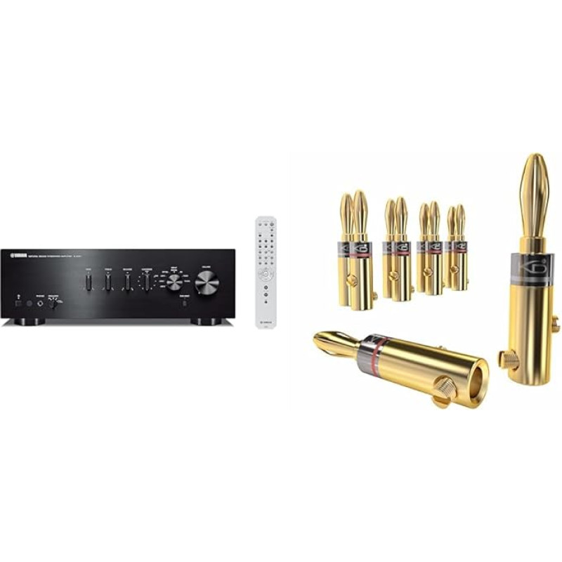 Yamaha A-S301 Stereo Full Amplifier with D/A Converter Black & KabelDirekt - Banana Plugs - 5 Pairs (Banana Connectors for Speaker Cable up to 6 mm²)