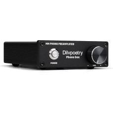 Dilvpoetry Phono Box MM Phono Preamplifier HiFi Turntable Amplifier Phonograph Audio Preamp Turntable with DC12V (Black)