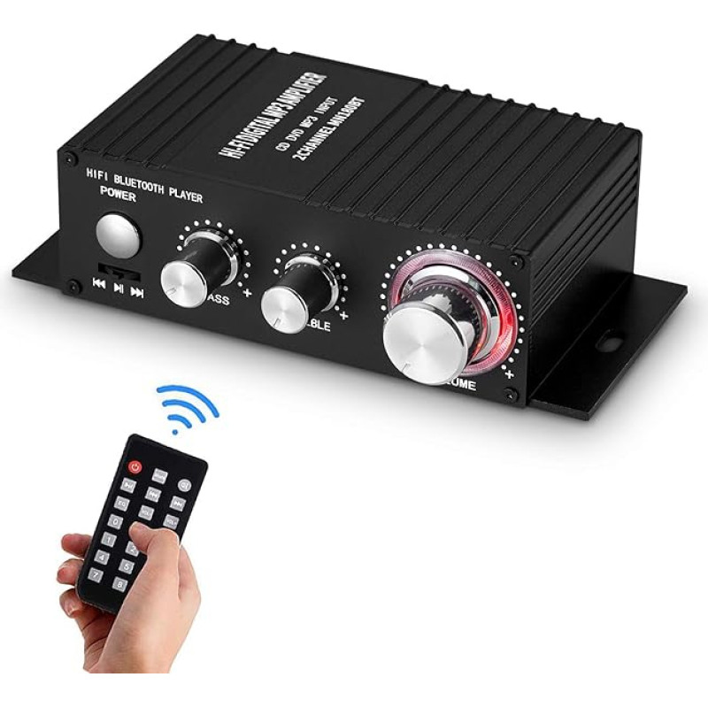 Mini Bluetooth Audio Amplifier Receiver Stereo Power Amplifier Remote USB Music Player with Power Supply