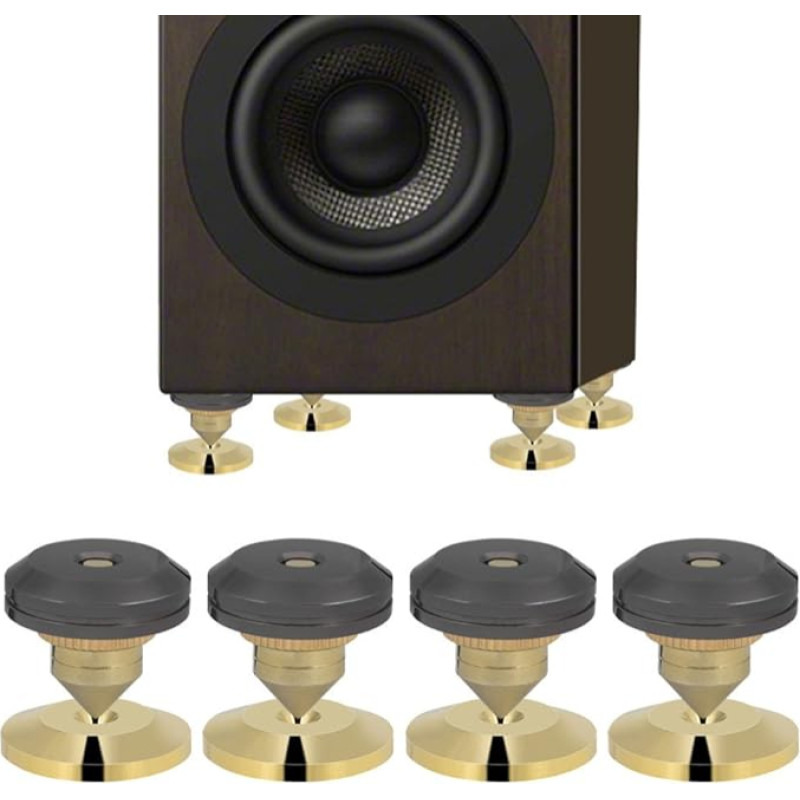 ASHATA 4pcs Spikes Set for Speakers, Copper Speaker Spike Absorber 28 x 25 mm, Speaker Insulation Stand Speaker Spikes + Base Pad Set for Speakers/CD/DVD Player/Turntable