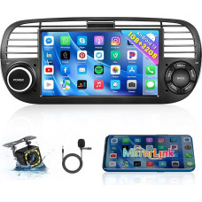 Hikity Android 13 Car Radio for Fiat 500 (2007-2015) with Sat Nav 7 Inch Car Radio Bluetooth with Screen WiFi SWC USB FM RDS Radio Mirror Link Car Radio Touch Display 2 DIN with Rear Camera +