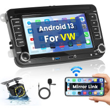 Hikity Android 13 Car Radio for VW Polo Golf 5 Golf 6 Caddy Tiguan Touran Passat 1+32GB Radio with Navigation 7 Inch Touchscreen Car Radio with Navigation WiFi FM/RDS USB SWC MIC Reversing Camera