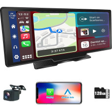 AneQu Portable 9.3 Inch Wireless Car Play/Android Car, Carplay Display, 2.5K Dash Cam, All Different 12V-24V Car Charging Type, Car Stereo Receiver with Bluetooth 1080P Backup Camera TF Card 128G