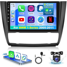 8 Core Android Car Radio for BMW 1 Series 2005-2011 - Wireless Carplay & Android Car - 4 + 64G 9 Inch Touchscreen DSP Radio with WiFi/GPS/SWC/Mirror Link + AHD Rear View Camera & Mic