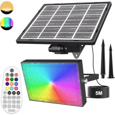 MEIKEE 12 spalvų RGB LED saulės prožektorius su nuotolinio valdymo pulteliu