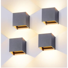 Midore [4 Pieces] Wall Light Outdoor Indoor 12 W LED Wall Lamp Outdoor Wall Light Up Down Adjustable Light Beam IP65 Modern Aluminium Wall Lighting for Hallways / Balconies / Living Room 3000 K