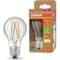 OSRAM LED energiją taupanti lemputė, kaitinamoji lemputė su E27 lizdu, šiltai balta (3000 K), 5 W, pakeičia įprastines 75 W lemputes, ypač didelio energijos vartojimo efektyvumo ir taupumo, 6 vnt. pakuotė