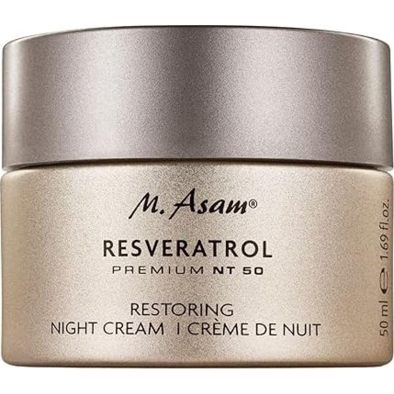 M. Asam Resveratrol Premium NT50 Restoring Night Cream (50 ml) - naktinis veido kremas, senėjimą stabdanti priežiūra su resveratroliu, hialurono ir taukmedžio sviestu, išlyginamasis veido kremas nuo 40, 50 ir 60 metų
