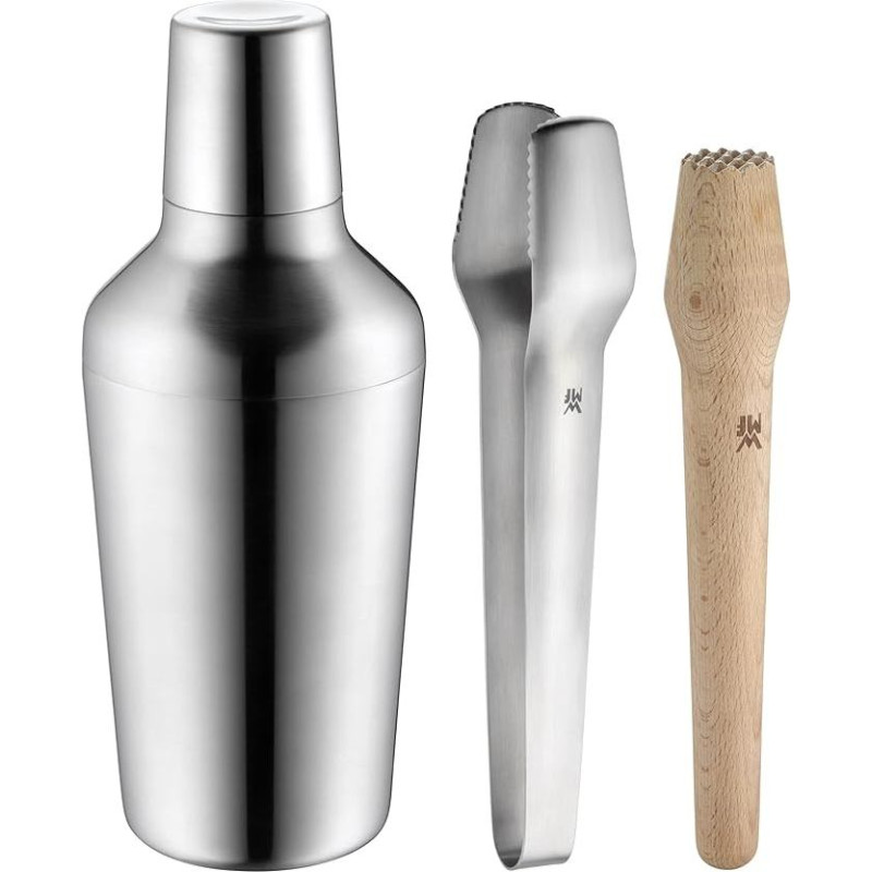 WMF Matroschka Cocktail Set 4-piece bar set with shaker 700ml, bar cocktail strainer, ice tongs and wooden pestle Matryoshka, nestable in each other gift box dishwasher-safe