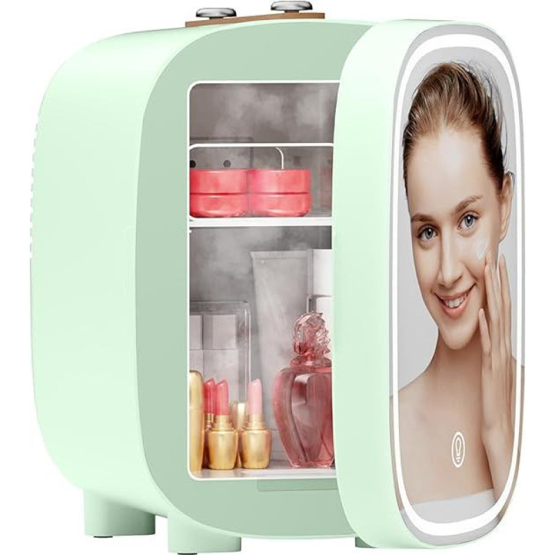 DF01A mini kosmetinis šaldytuvas, 4 l mini šaldytuvas su 3 lygių LED veidrodžiu, mažai triukšmo, mažas odos priežiūros šaldytuvas su aušinimo ir šildymo funkcija, nešiojamas, skirtas miegamajam, biurui ir automobiliui