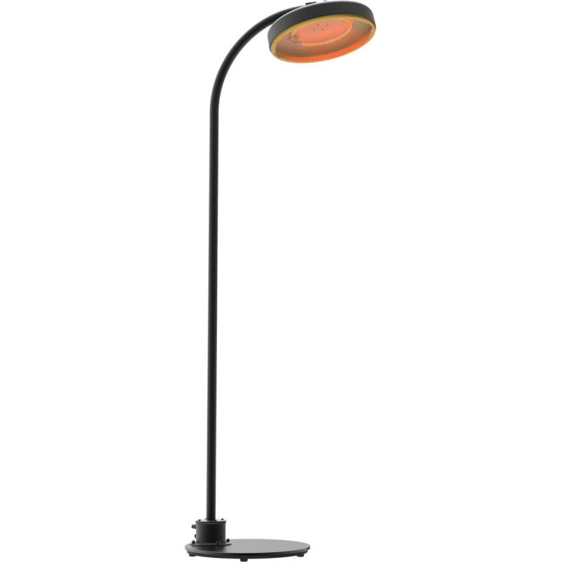 2000 W elektrinis grindų šildytuvas - IP65, atsparus oro sąlygoms, 44 cm skersmens kaitinimo grotelės, 223 cm aukščio, stabilus pagrindas, juodai auksinis dizainas, galingas sodo ir balkono šildytuvas