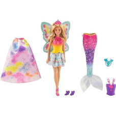 Barbie Dreamtopia FJD08 3-in-1 fantazijos lėlė, fėjų undinių ir princesių lėlių dovanų rinkinys su priedais, mergaičių žaislas nuo 3 metų, vienguba, 0