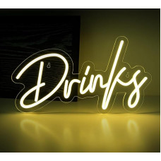 Looklight Drinks Letters Neon Sign Warm White LED Neon Light Word Light Sign Neon Sign Decorative Wall Lights for Shop Restaurant Dining Room Bar Pub Party Decoration