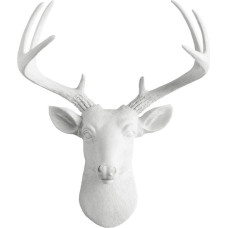 Mini elnias iš sienos Charmers | balta dirbtinė galva Mount biustas netikras gyvūnas derva Taxidermy skulptūra elnias Buck Antler Fauxidermy Mounted replika dekoro menas