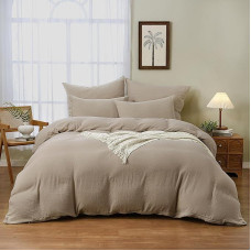TOCOMOA Muslin Bed Linen 135 x 200 cm Cotton 4-Piece Beige Linen-Like 2 Bed Linen Sets with 2 Pillowcases 80 x 80 cm, Oeko-Tex Certified Duvet Cover with Zip