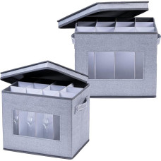 VENO 2 pakuočių stiklinių šampano fleitų laikymo dėžutė su dangteliu ir rankenomis, stiklinių indų organizatorius, sulankstoma dėžutė stikliniams indams perkelti. Su skirtukais (Šampano fleitos, 2 vnt.)