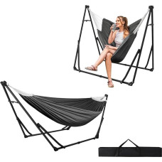 Multifunctional Hammock Chair Set with Folding Stand, Multifunctional Portable Hammock Chair Stand Set for Indoor and Outdoor Use, Load Capacity 200 kg, White