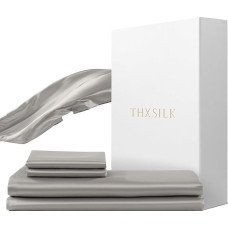 THXSILK šilkinės patalynės komplektas, 2 dalių, antklodės užvalkalas 135 x 200 cm ir pagalvės užvalkalas 80 x 80 cm, prabangus šilkinės patalynės komplektas, itin minkštas ir švelnus, pilkos spalvos
