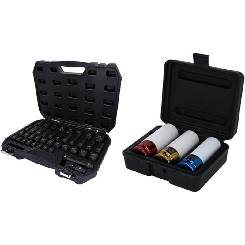 KS Tools 515.0065 1/2 colio šešiakampių smūginių galvučių rinkinys, 40 dalių ir 515.1005 1/2 colio aliuminio ratlankių galvučių rinkinys, 3 dalys