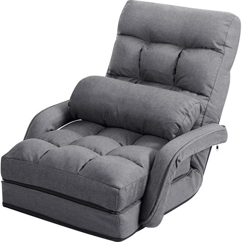 FANTASK tinginio reguliuojama sofa, sulankstoma sofa, reguliuojamas atlošas nuo 90° iki 180°, atlošiama lova su porankiais ir pagalvėlėmis namams, pilka